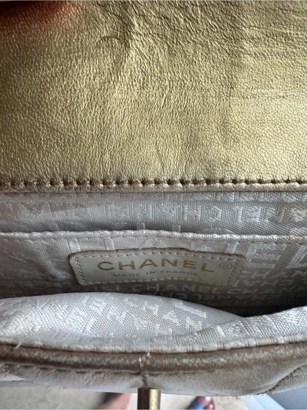 CHANEL Vintage 2003-2004 Quilted Metallic Gold Evening Bag with Chain Strap